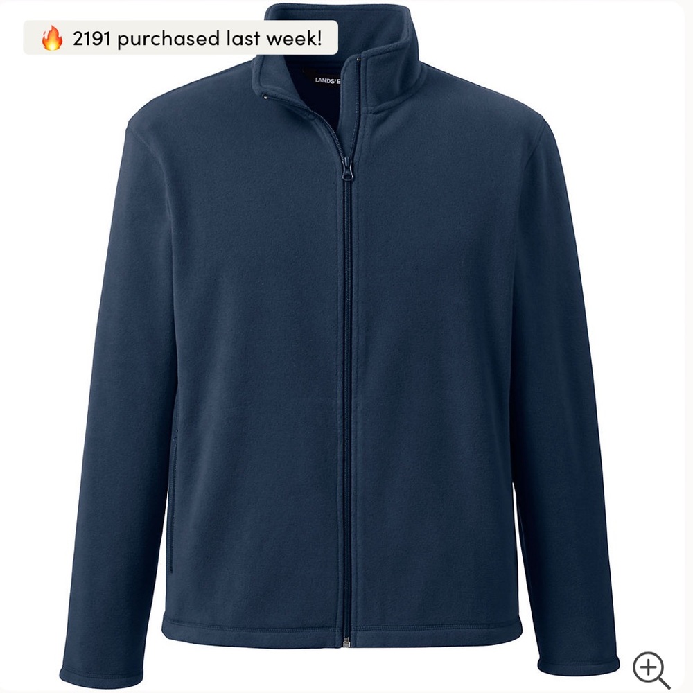 18-20 XXL (Old Size XL) Lands’ End Navy Blue Full-Zip Mid-Weight Fleece Jacket